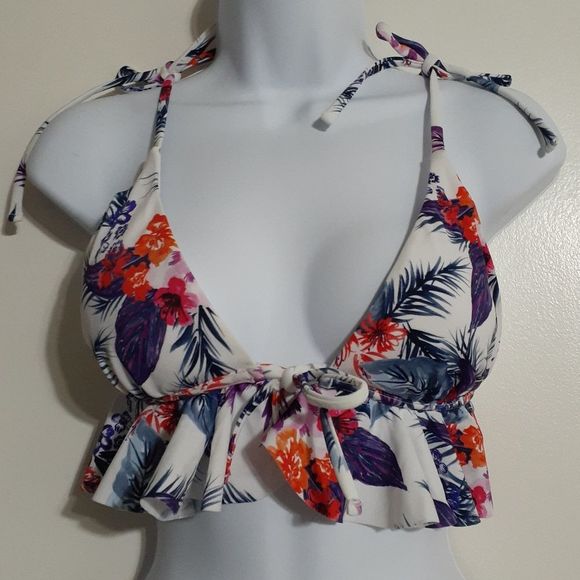 Swimsuits For All Floral Tie-Front Ruffle Triangle Bikini Top 4 NWT - Picture 3 of 8
